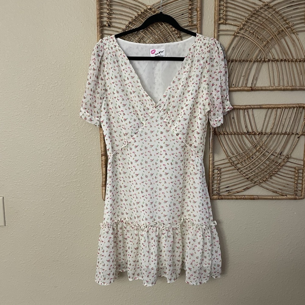 Luv Betsey Johnson Lulu Mini Dress Cottagecore Ditsy‎ Floral Y2K Boho M NWT B8